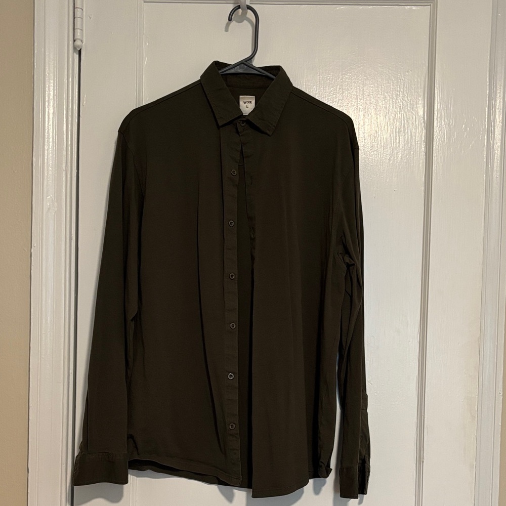 Classic Dark Olive Green Men's Button Down Shirt